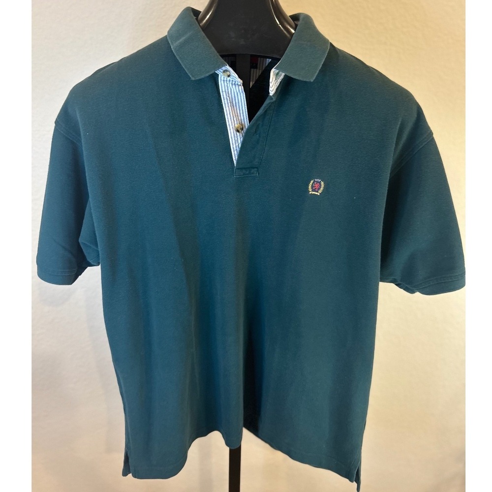 Tommy Hilfiger Men's Green Short Sleeve‎ Polo Shirt L/G Crest Logo